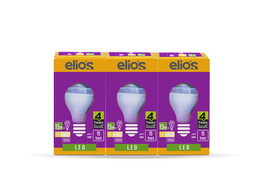 Set of 3 LED BULB (A65) 15W Warm Light 3000 Kelvin E27