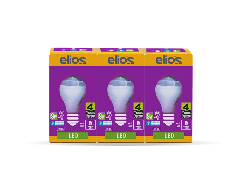 Set of 3 LED BULB (A55) 9W Cool Daylight 6500 Kelvin E27