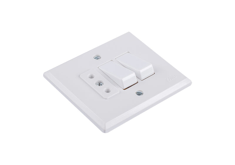 Two Single Pole One-Way Switches & One 2x10A Socket-Outlet